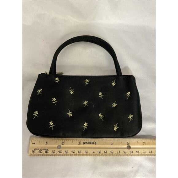 VTG VINTAGE ESPIRIT BLACK YELLOW FLOWER CLUTCH PURSE HANDBAG - Picture 9 of 10